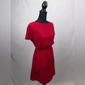 Burgundy Dress Handmade with Ruffle Elastic Waistband Short Sleeve